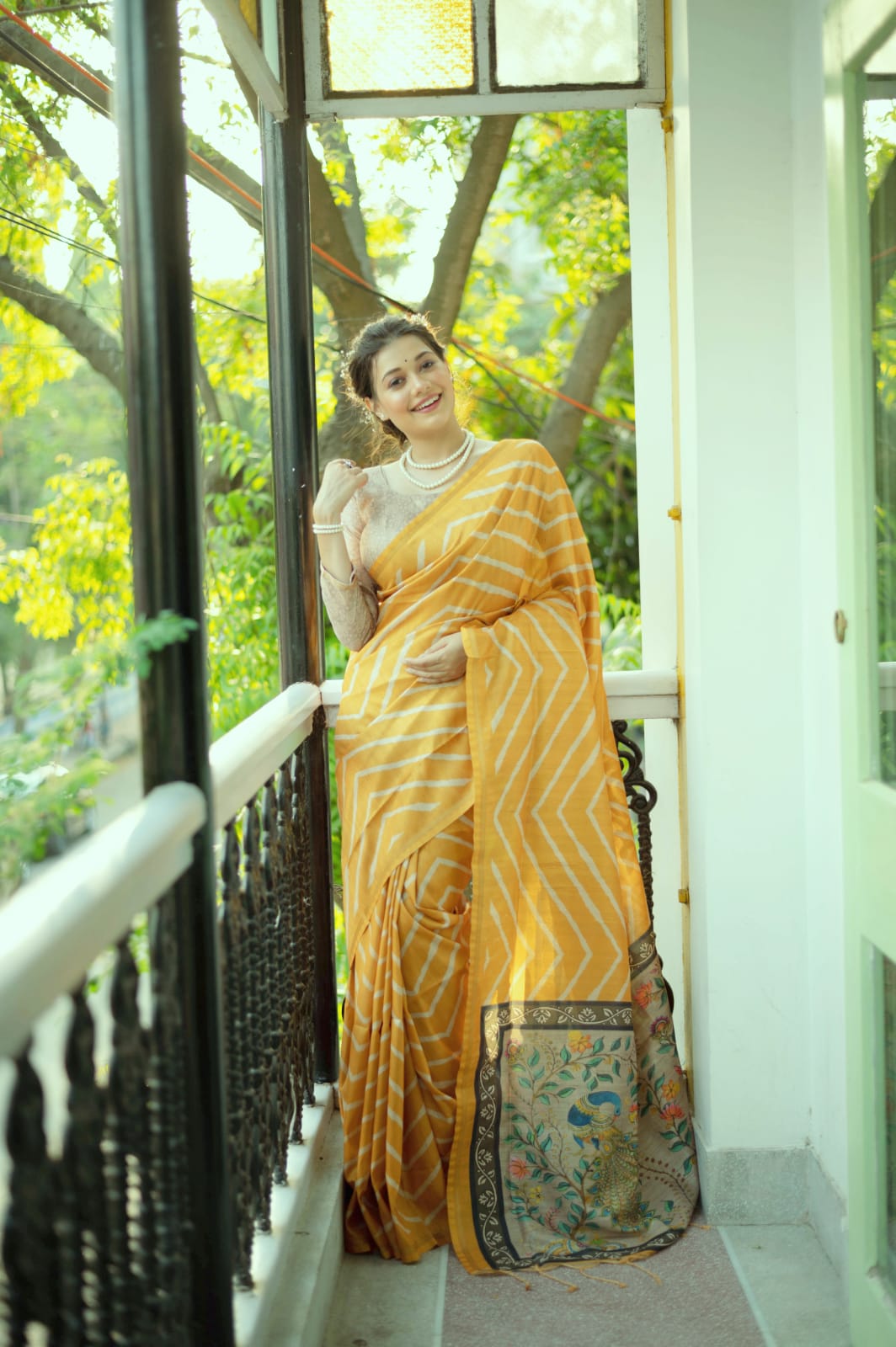 LEHERIYA SAREE WITH KALAMKARI PEACOCK PALLU Anant Tex Exports Private Limited