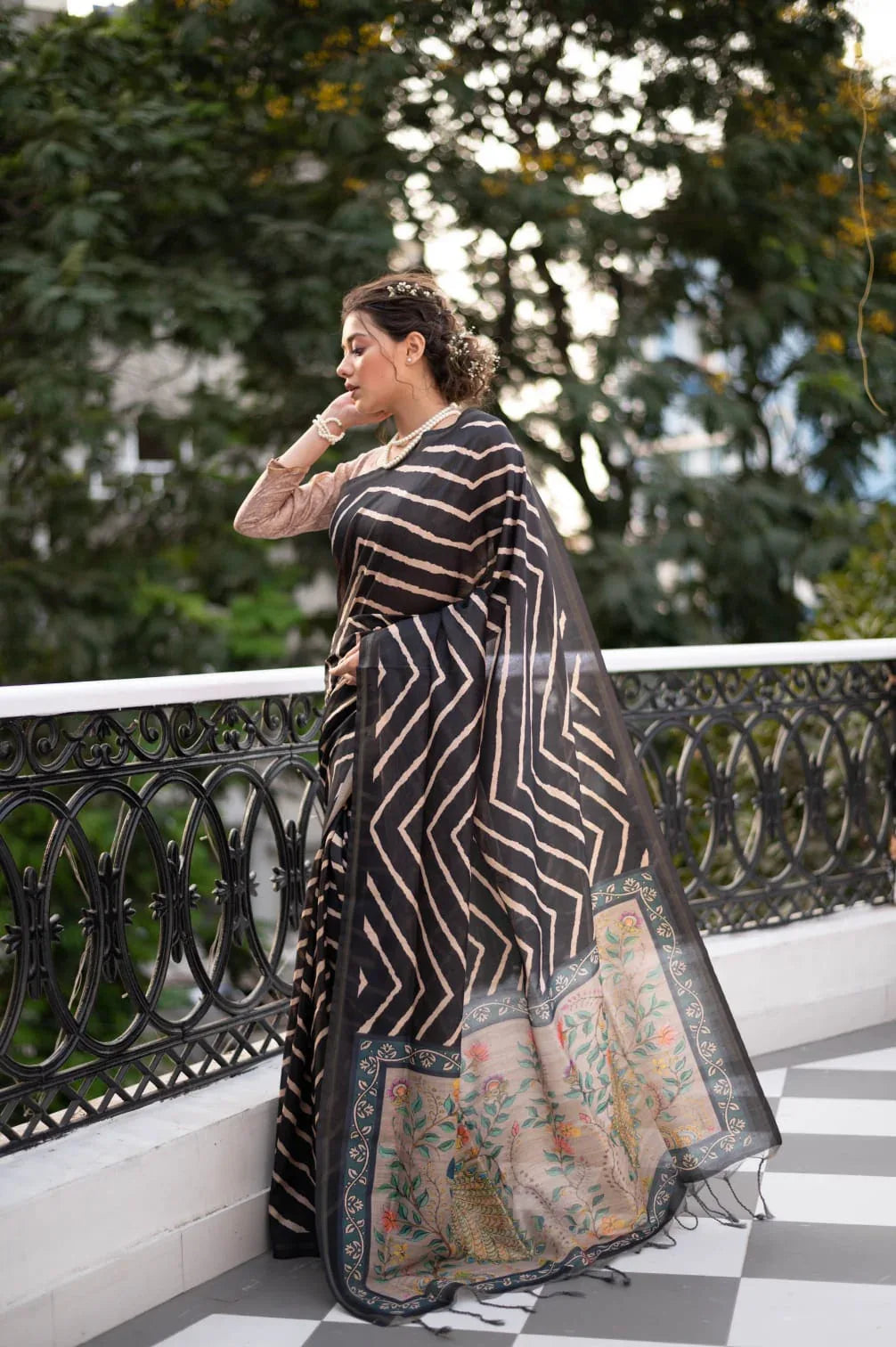 LEHERIYA SAREE WITH KALAMKARI PEACOCK PALLU Anant Tex Exports Private Limited