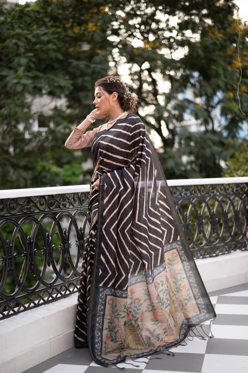 LEHERIYA SAREE WITH KALAMKARI PEACOCK PALLU Anant Tex Exports Private Limited