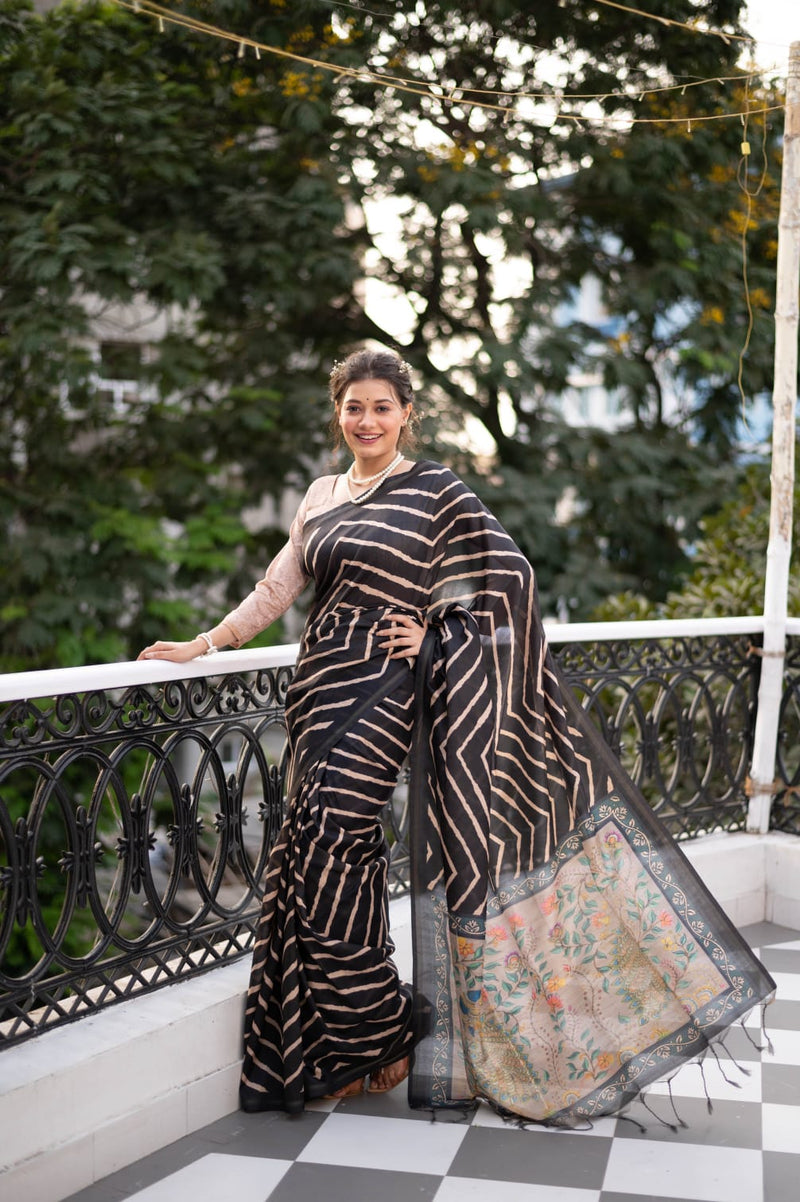 LEHERIYA SAREE WITH KALAMKARI PEACOCK PALLU Anant Tex Exports Private Limited