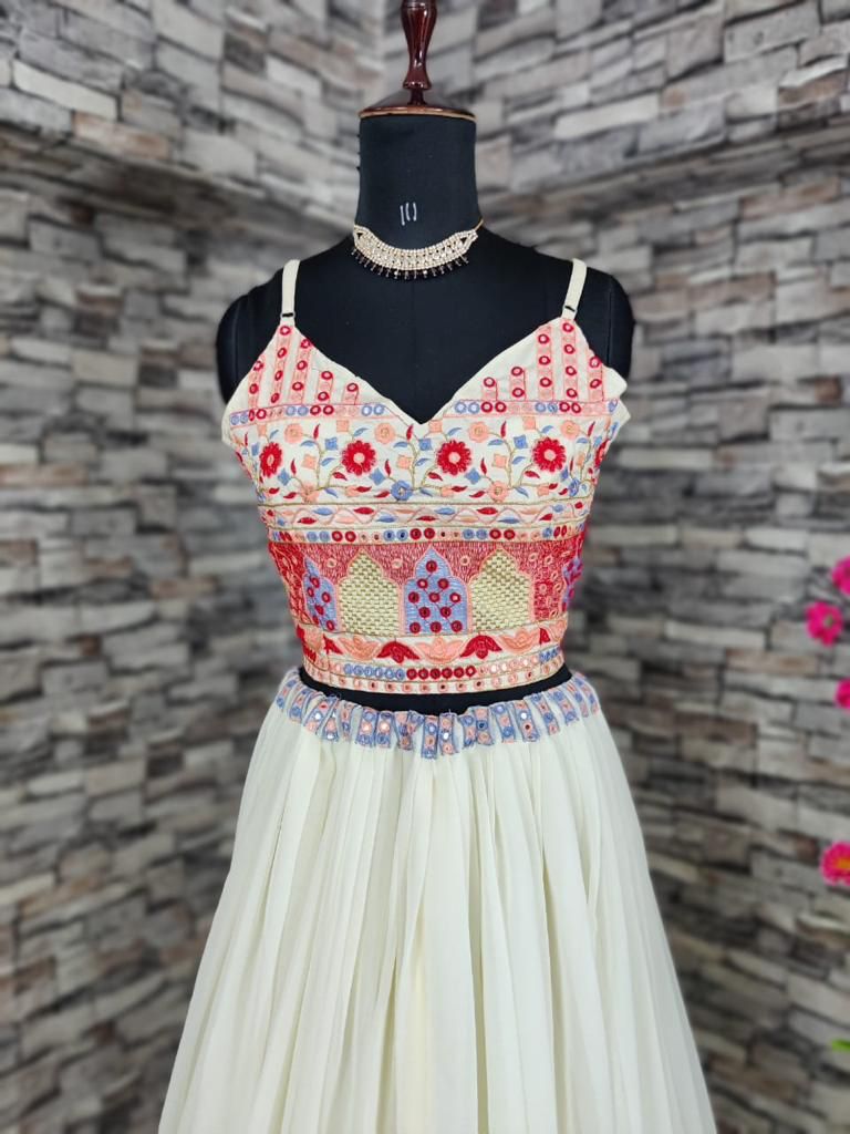 Prom Two Piece Lehenga WHITE DESIGNER WEAR EMBROIDERED WORK