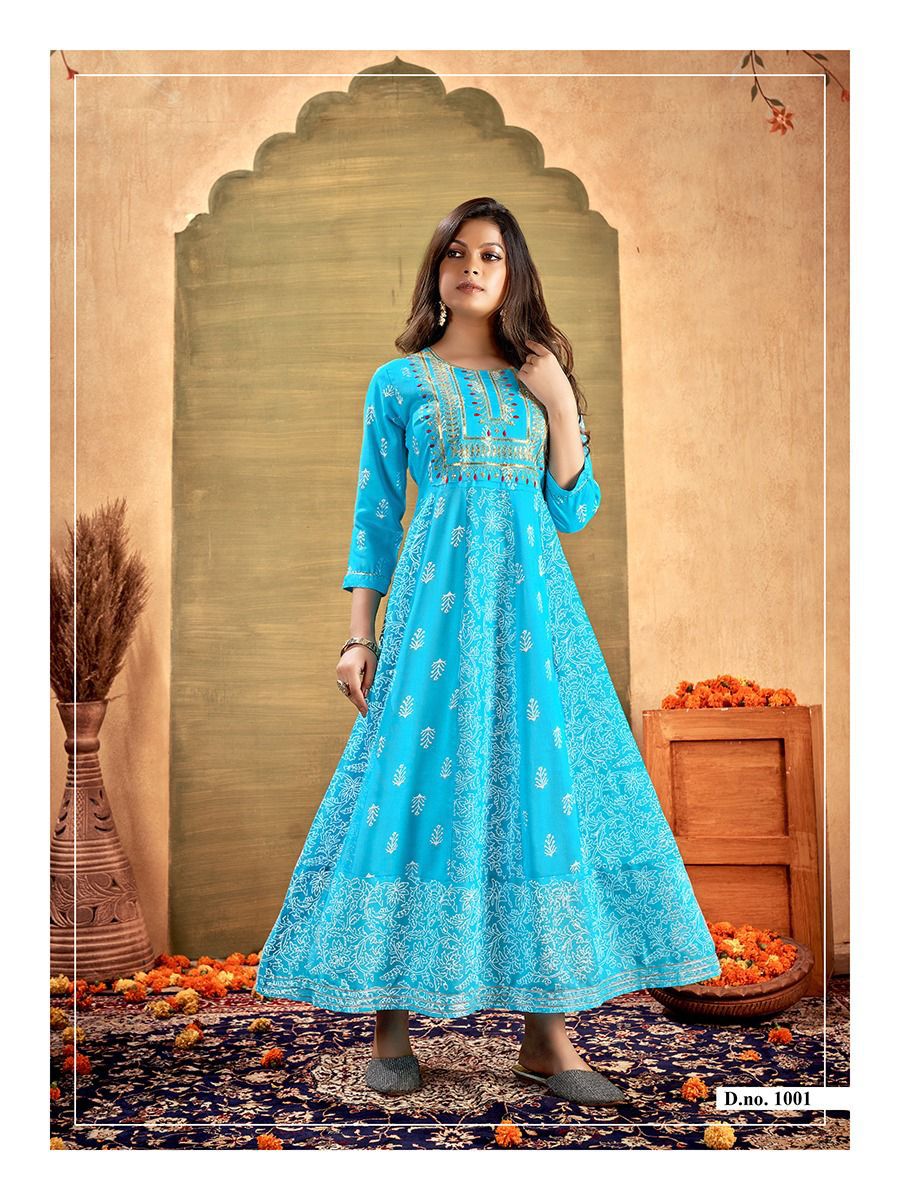 Buy ANUGARV Luxury Cotton Jaipuri Print Women Anarkali Kurti (Large) Pink  at Amazon.in