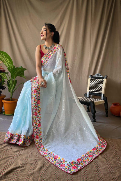 PURE GEORGETTE SAREE WITH ALL OVER 5MTR SEQUENCE WORK Anant Tex Exports Private Limited