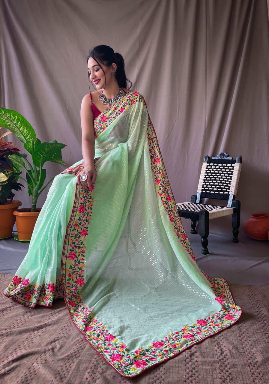 PURE GEORGETTE SAREE WITH ALL OVER 5MTR SEQUENCE WORK Anant Tex Exports Private Limited