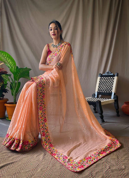 PURE GEORGETTE SAREE WITH ALL OVER 5MTR SEQUENCE WORK Anant Tex Exports Private Limited