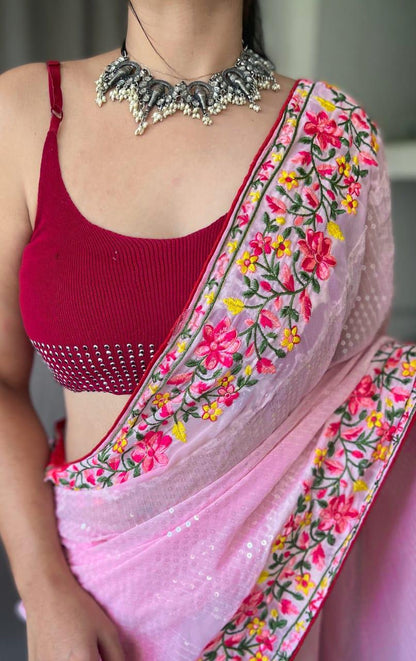 PURE GEORGETTE SAREE WITH ALL OVER 5MTR SEQUENCE WORK Anant Tex Exports Private Limited