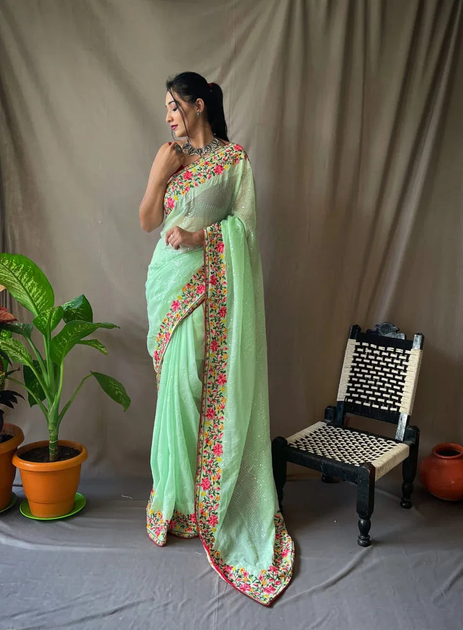 PURE GEORGETTE SAREE WITH ALL OVER 5MTR SEQUENCE WORK Anant Tex Exports Private Limited