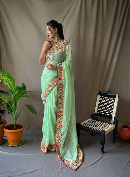PURE GEORGETTE SAREE WITH ALL OVER 5MTR SEQUENCE WORK Anant Tex Exports Private Limited