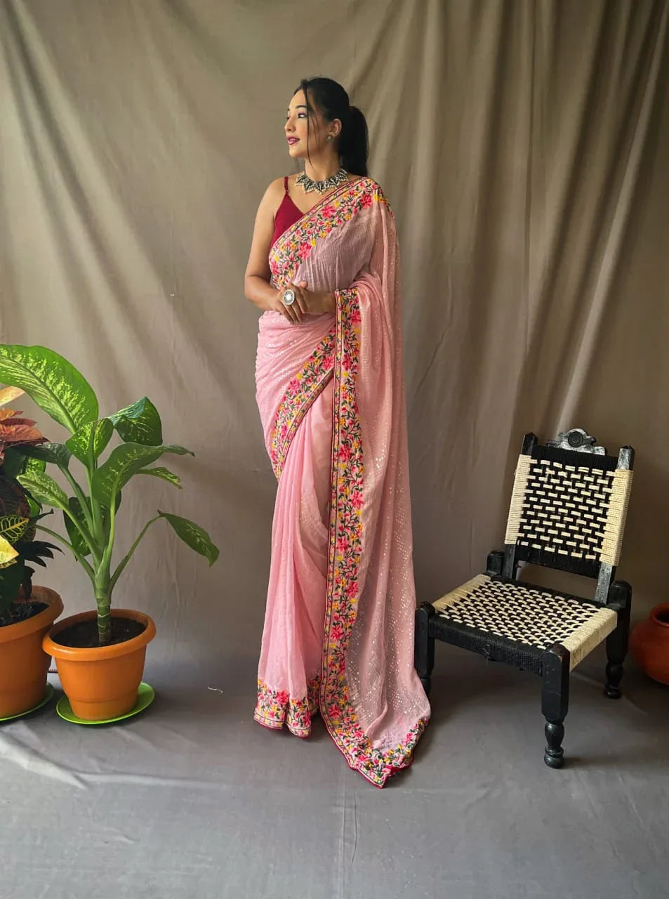PURE GEORGETTE SAREE WITH ALL OVER 5MTR SEQUENCE WORK Anant Tex Exports Private Limited