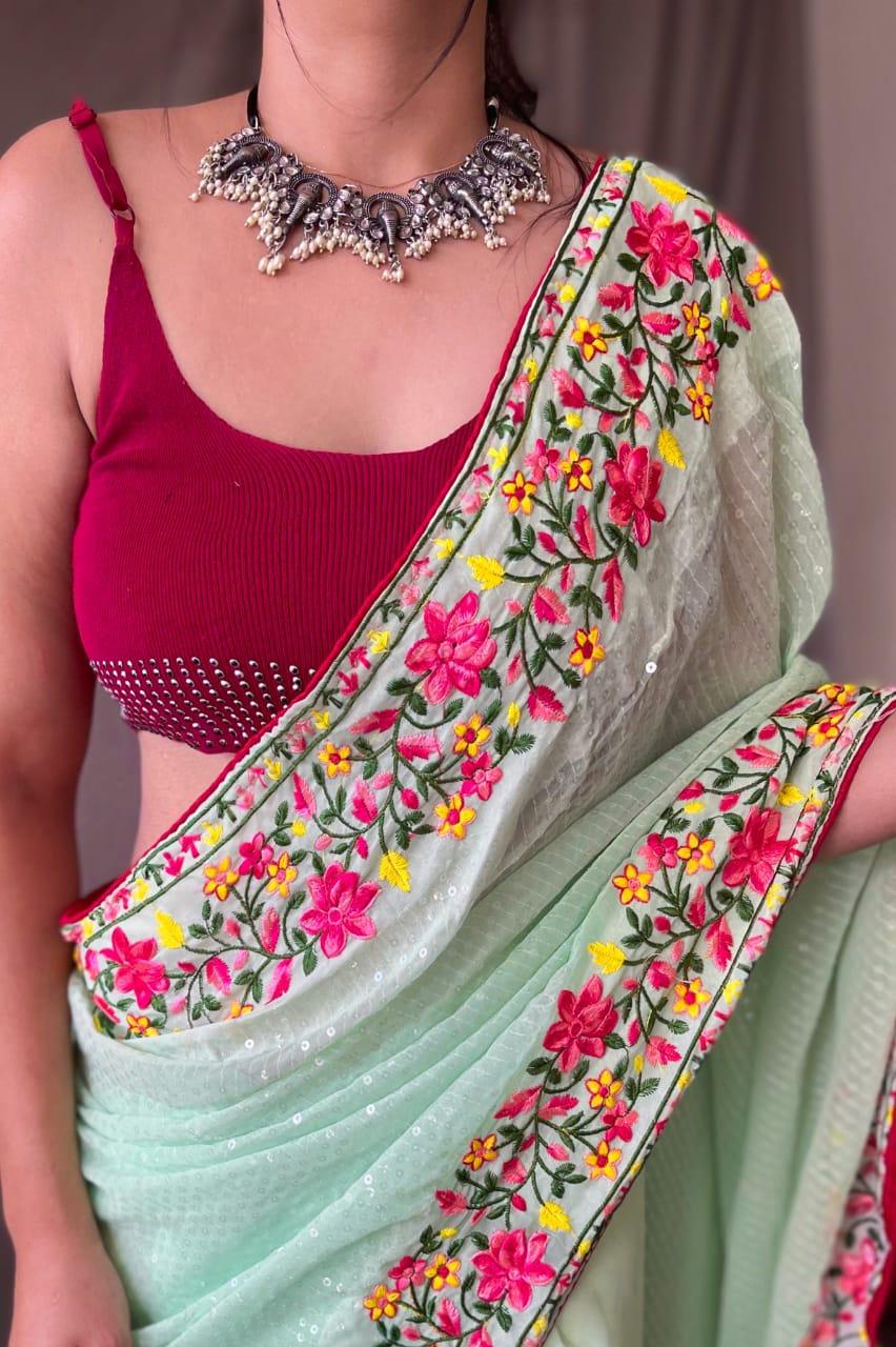 PURE GEORGETTE SAREE WITH ALL OVER 5MTR SEQUENCE WORK Anant Tex Exports Private Limited