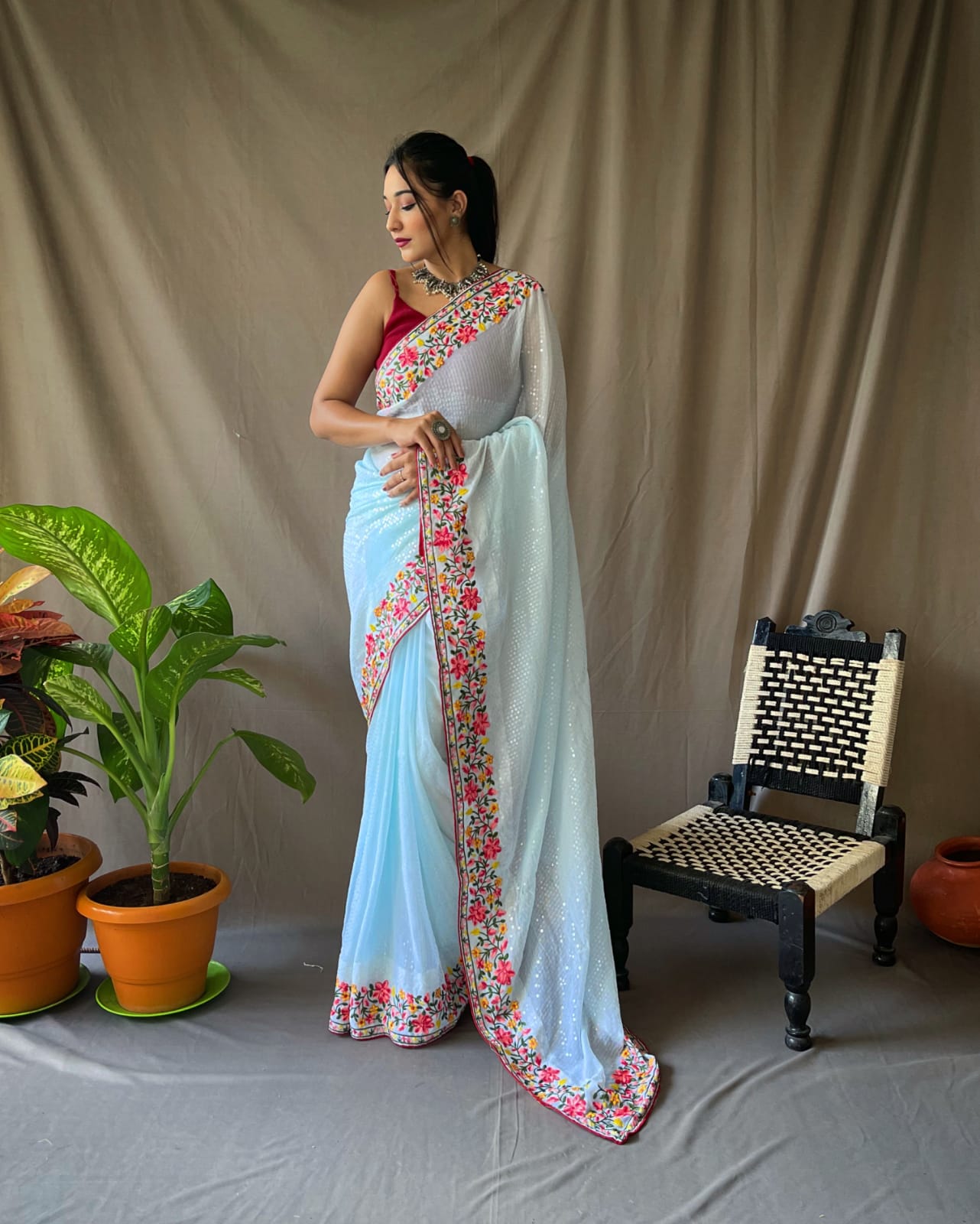 PURE GEORGETTE SAREE WITH ALL OVER 5MTR SEQUENCE WORK Anant Tex Exports Private Limited