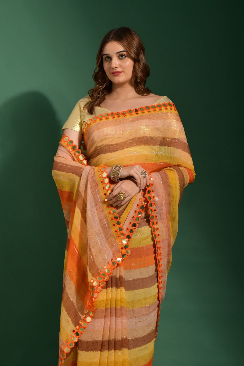 Leheriya Print in Heavy Marble Chiffon Saree Anant Tex Exports Private Limited