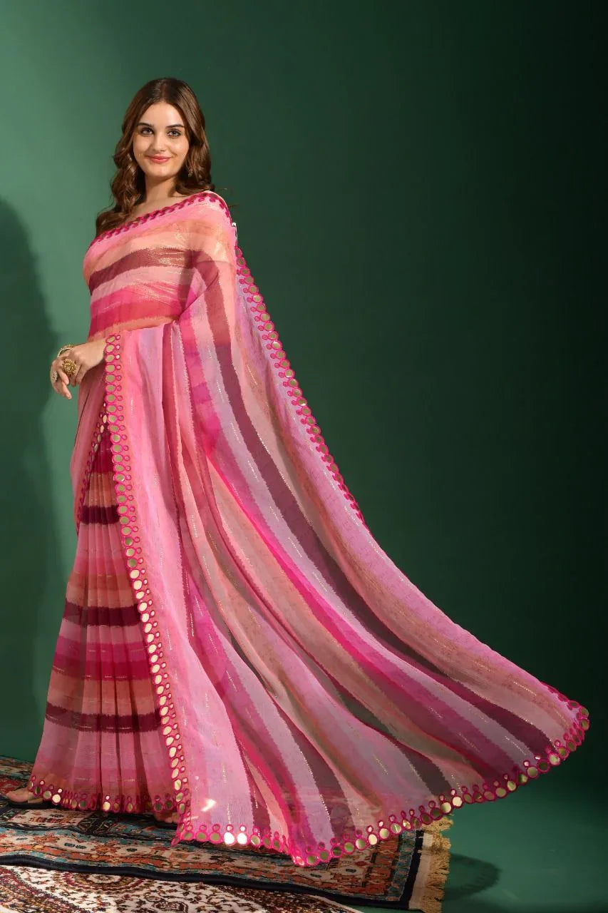 Leheriya Print in Heavy Marble Chiffon Saree Anant Tex Exports Private Limited