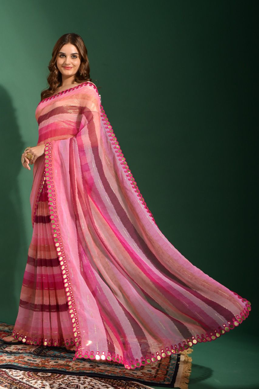 Leheriya Print in Heavy Marble Chiffon Saree Anant Tex Exports Private Limited