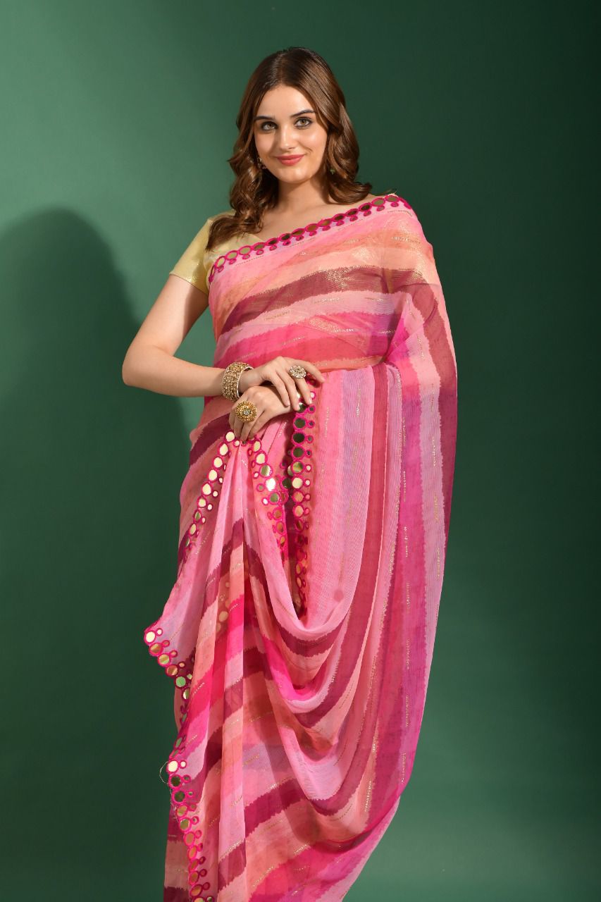 Leheriya Print in Heavy Marble Chiffon Saree Anant Tex Exports Private Limited