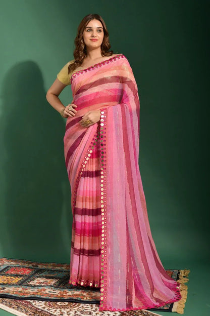 Leheriya Print in Heavy Marble Chiffon Saree Anant Tex Exports Private Limited