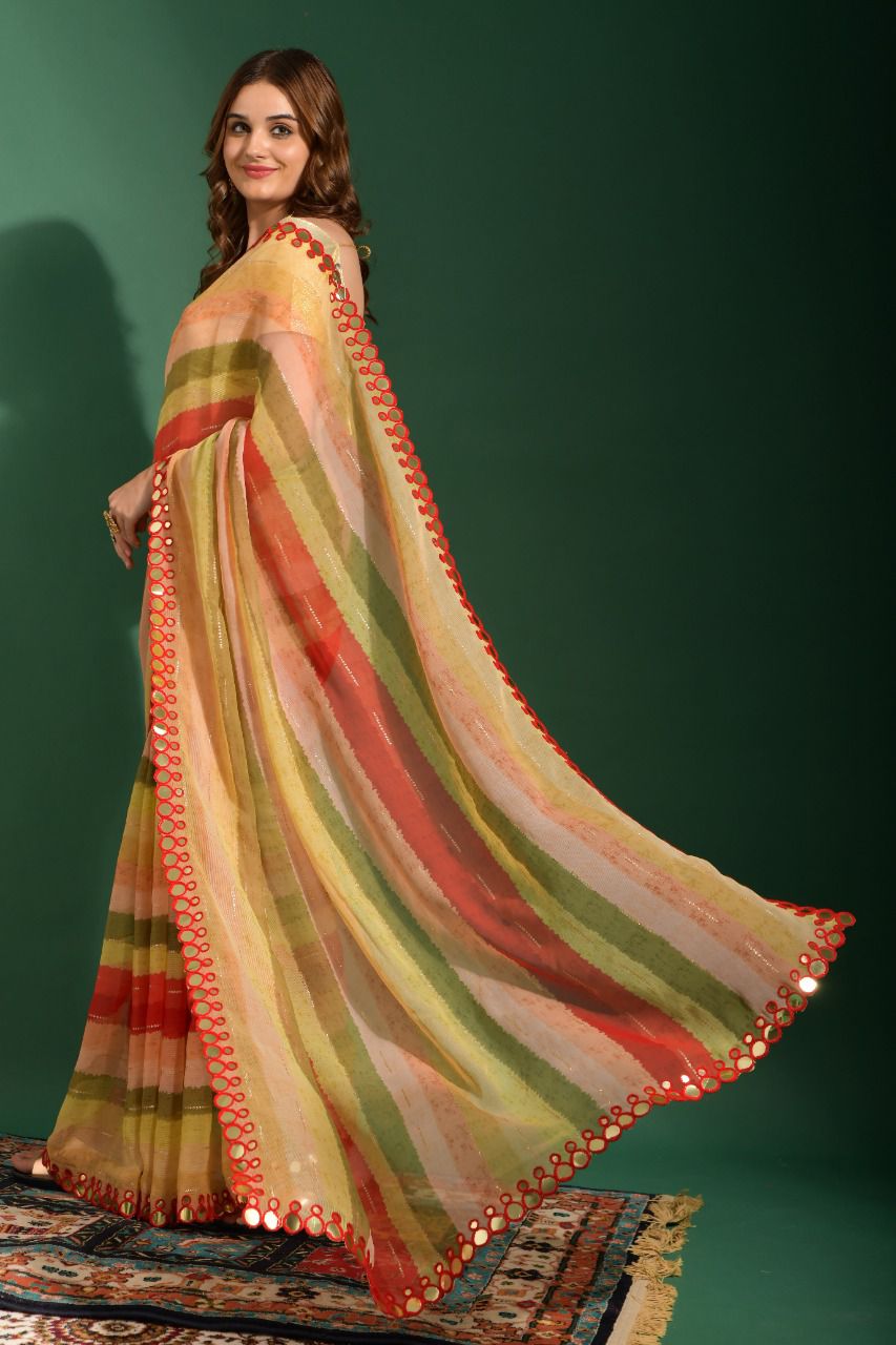 Leheriya Print in Heavy Marble Chiffon Saree Anant Tex Exports Private Limited