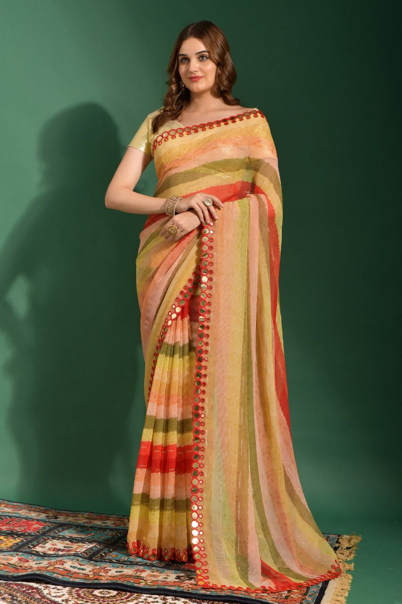 Leheriya Print in Heavy Marble Chiffon Saree Anant Tex Exports Private Limited