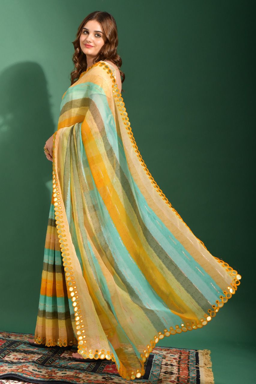 Leheriya Print in Heavy Marble Chiffon Saree Anant Tex Exports Private Limited