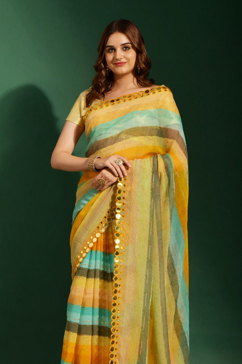 Leheriya Print in Heavy Marble Chiffon Saree Anant Tex Exports Private Limited