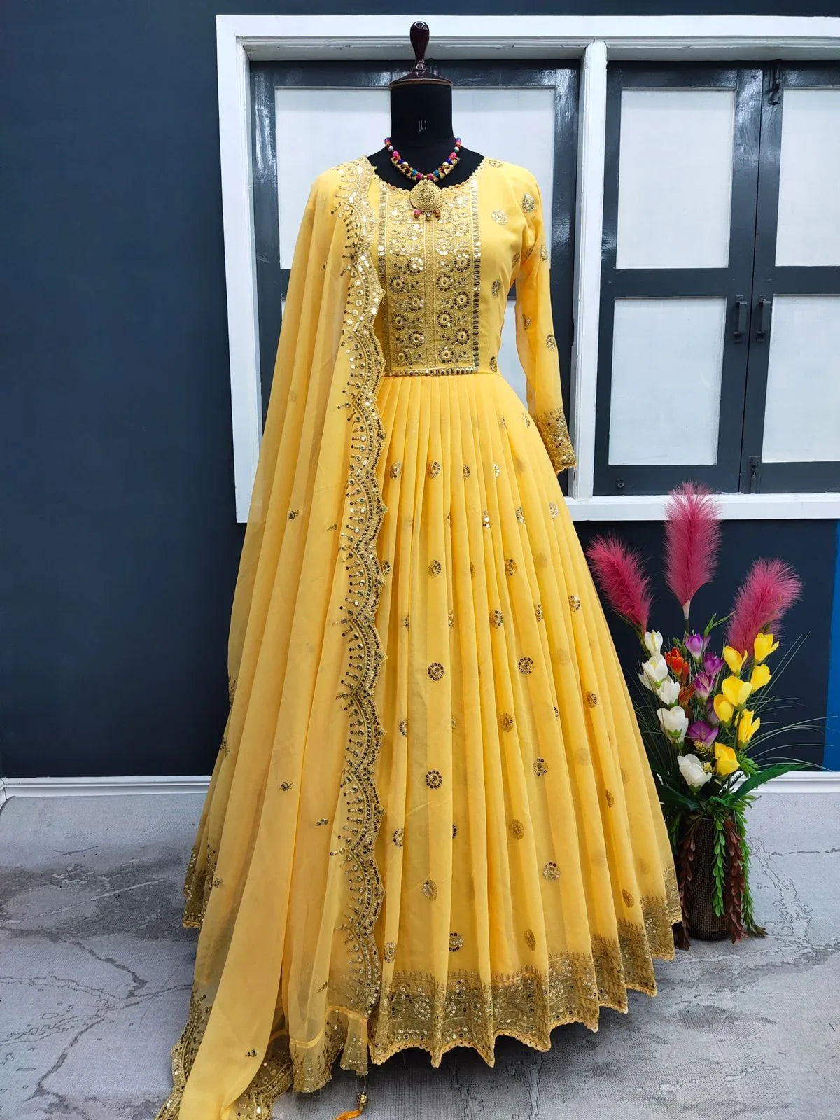 Heavy Faux Georgette With Embroidery Sequins Gown Anant Tex Exports Private Limited