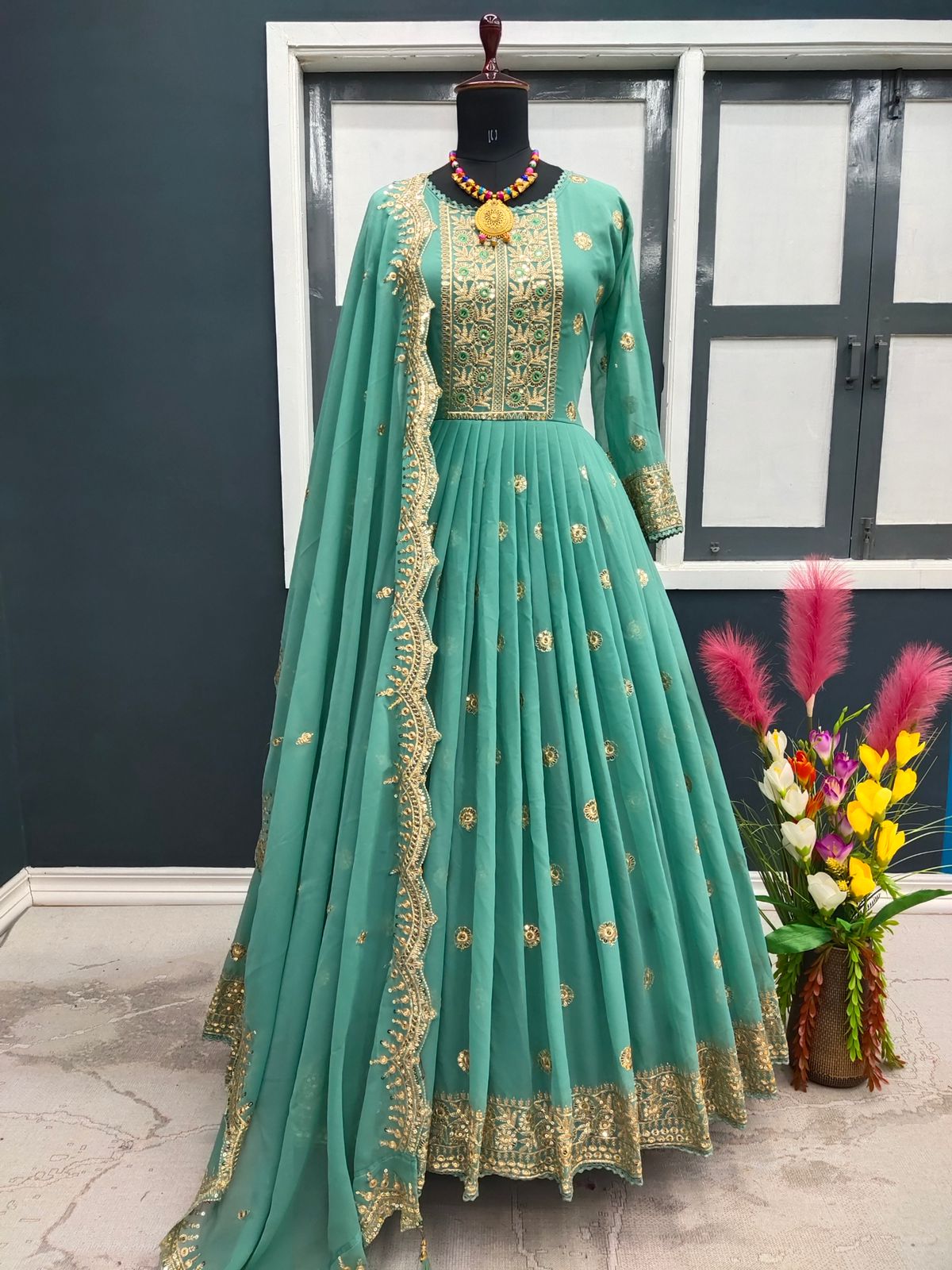Heavy Faux Georgette With Embroidery Sequins Gown Anant Tex Exports Private Limited