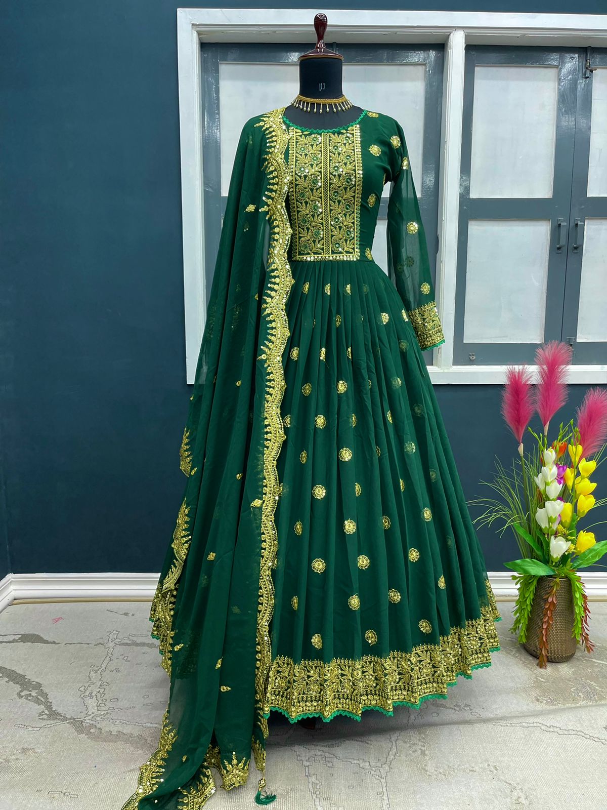 Heavy Faux Georgette With Embroidery Sequins Gown Anant Tex Exports Private Limited