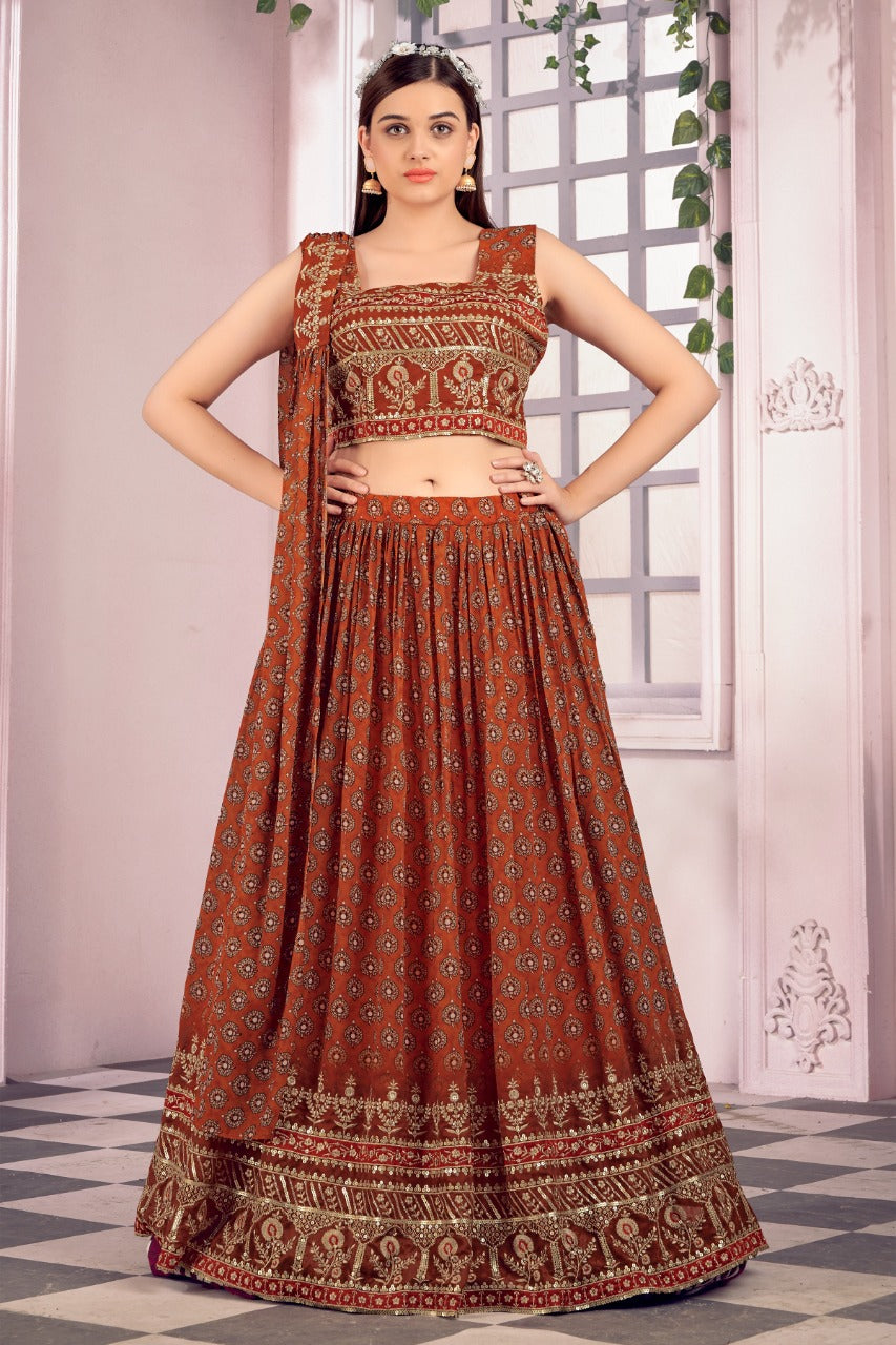 PARTY WEAR SEQUINS EMBROIDERY WORK WITH PRINT LEHENGA Anant Tex Exports Private Limited