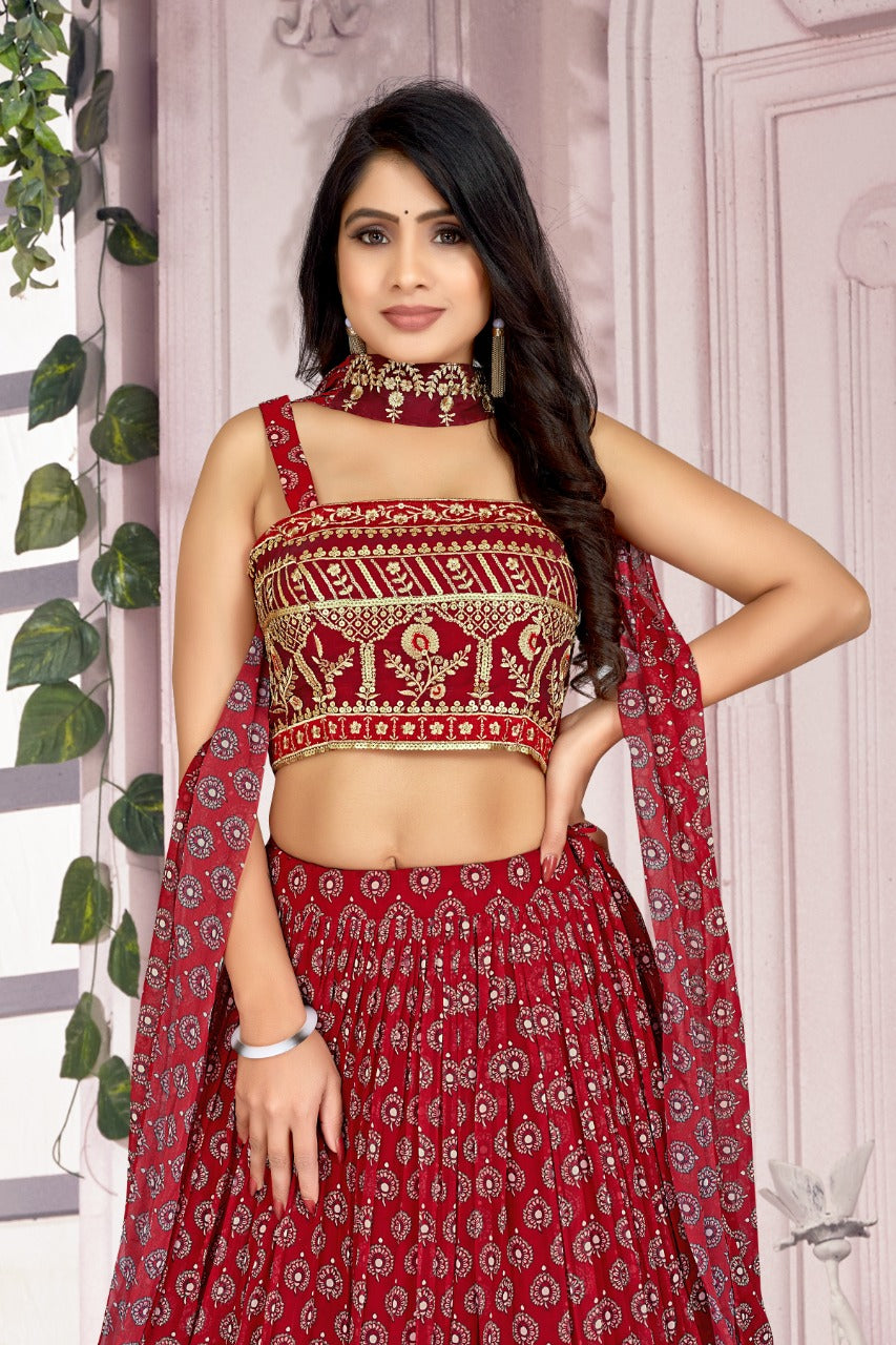 PARTY WEAR SEQUINS EMBROIDERY WORK WITH PRINT LEHENGA Anant Tex Exports Private Limited