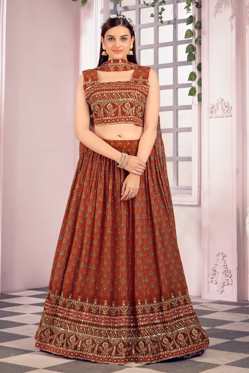 PARTY WEAR SEQUINS EMBROIDERY WORK WITH PRINT LEHENGA Anant Tex Exports Private Limited