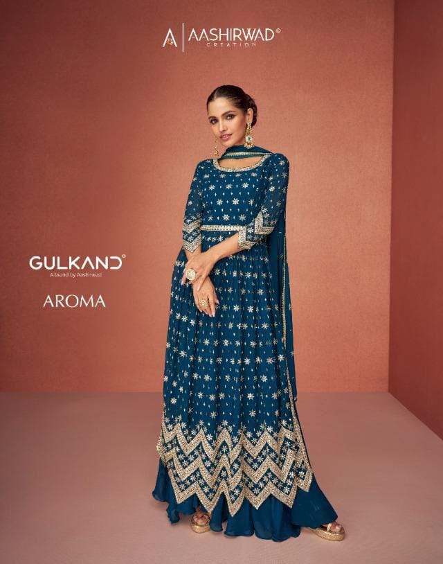 Aashirwad Aroma 9423-9427 Series Real Georgette Fancy Embroidered Salwar Suit Anant Tex Exports Private Limited