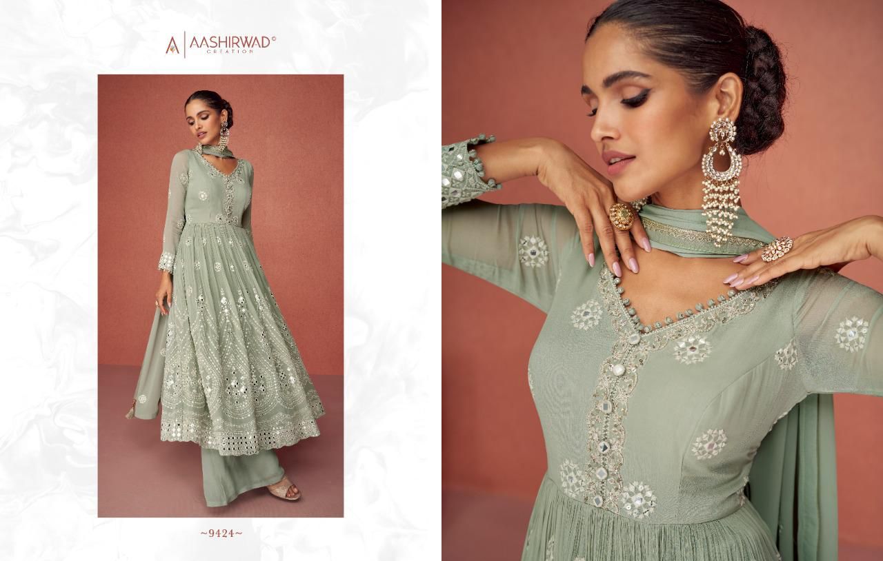 Aashirwad Aroma 9423-9427 Series Real Georgette Fancy Embroidered Salwar Suit Anant Tex Exports Private Limited