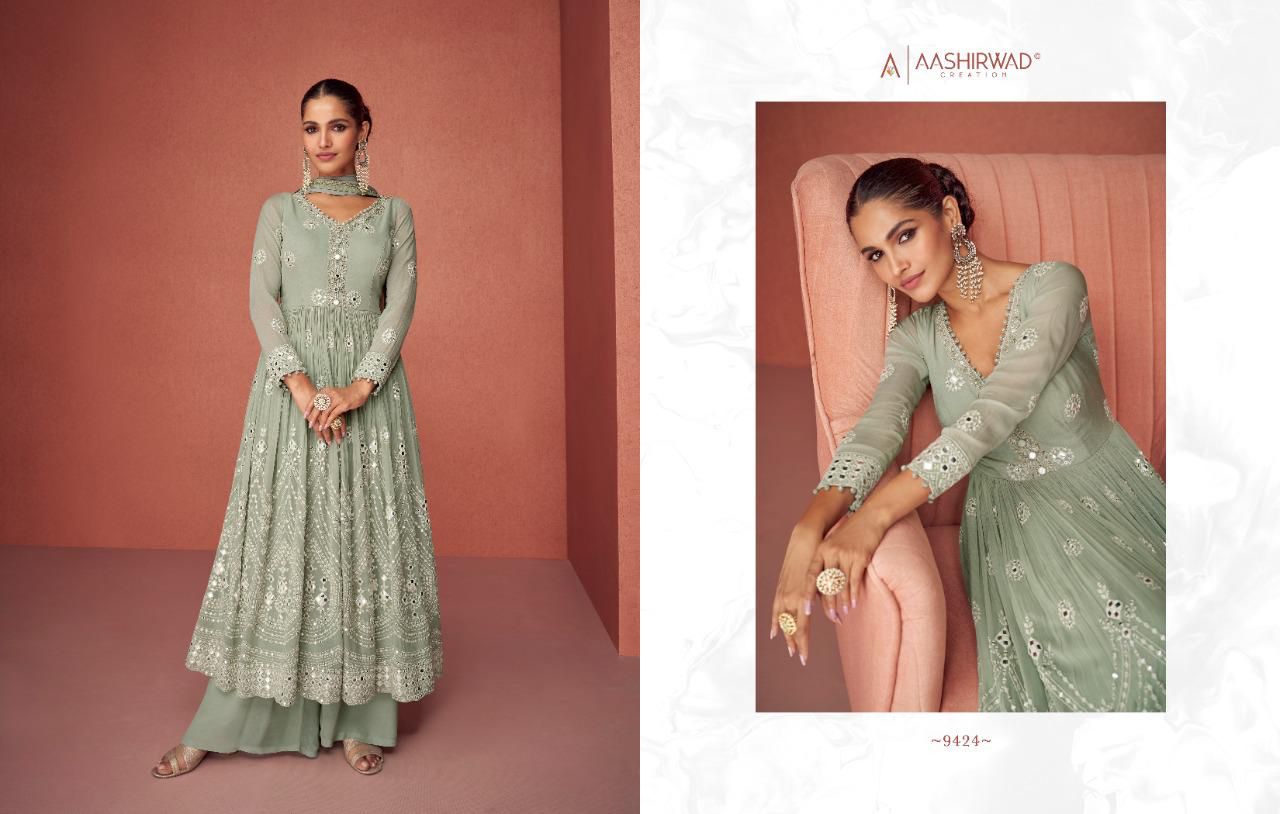 Aashirwad Aroma 9423-9427 Series Real Georgette Fancy Embroidered Salwar Suit Anant Tex Exports Private Limited