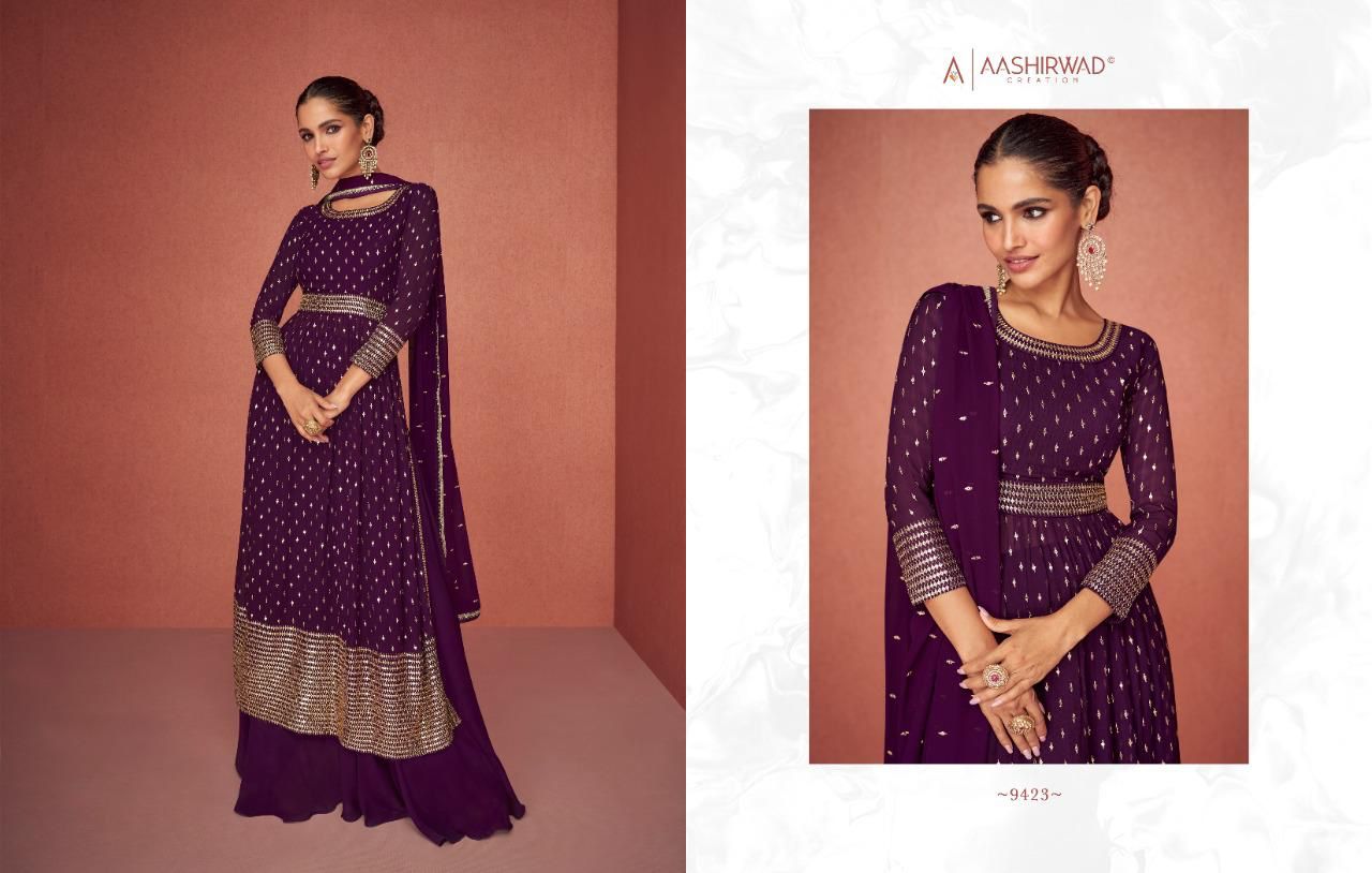 Aashirwad Aroma 9423-9427 Series Real Georgette Fancy Embroidered Salwar Suit Anant Tex Exports Private Limited