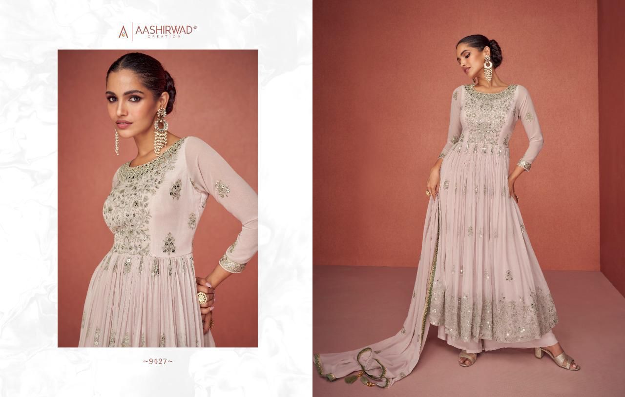 Aashirwad Aroma 9423-9427 Series Real Georgette Fancy Embroidered Salwar Suit Anant Tex Exports Private Limited