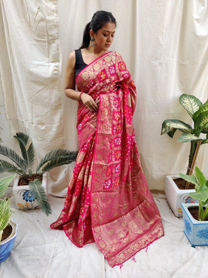 PAVITRA ZIGZAG JAIPURI SILK BANDHANI SAREE Anant Tex Exports Private Limited