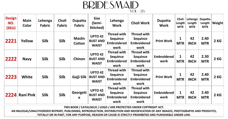 BRIDESMAID VOL. 26 DESIGNER FANCY LEHENGA D.NO 2221 Anant Tex Exports Private Limited