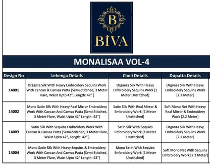 BIVA-MONALISAA VOL-4 14001 To 14004 SERIES LEHENGA Anant Tex Exports Private Limited