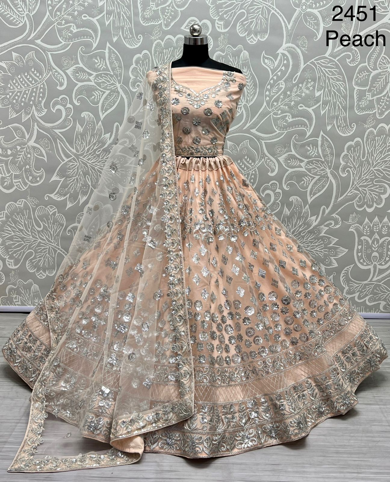 Latest trending German Silver Zari and Sequin Embroidered Designer Lehengacholi 2451 Anant Tex Exports Private Limited