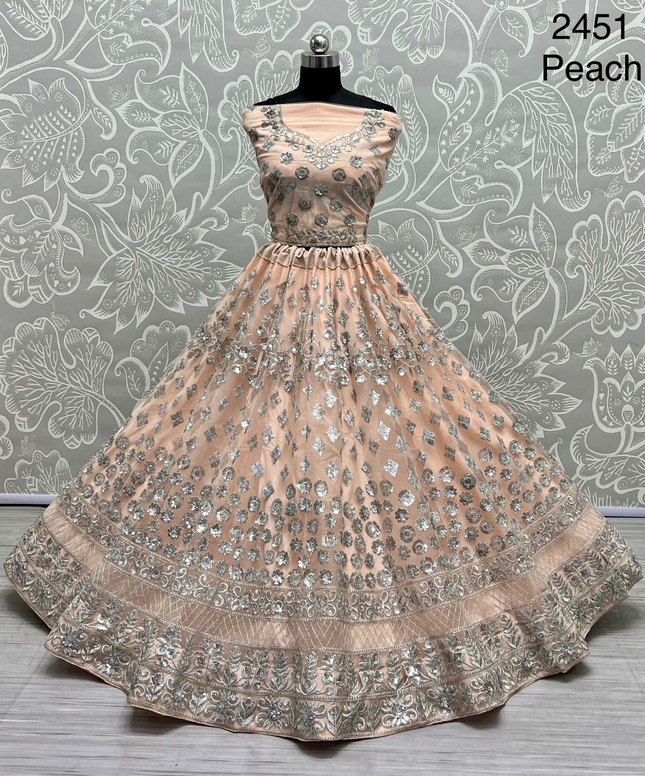 Latest trending German Silver Zari and Sequin Embroidered Designer Lehengacholi 2451 Anant Tex Exports Private Limited