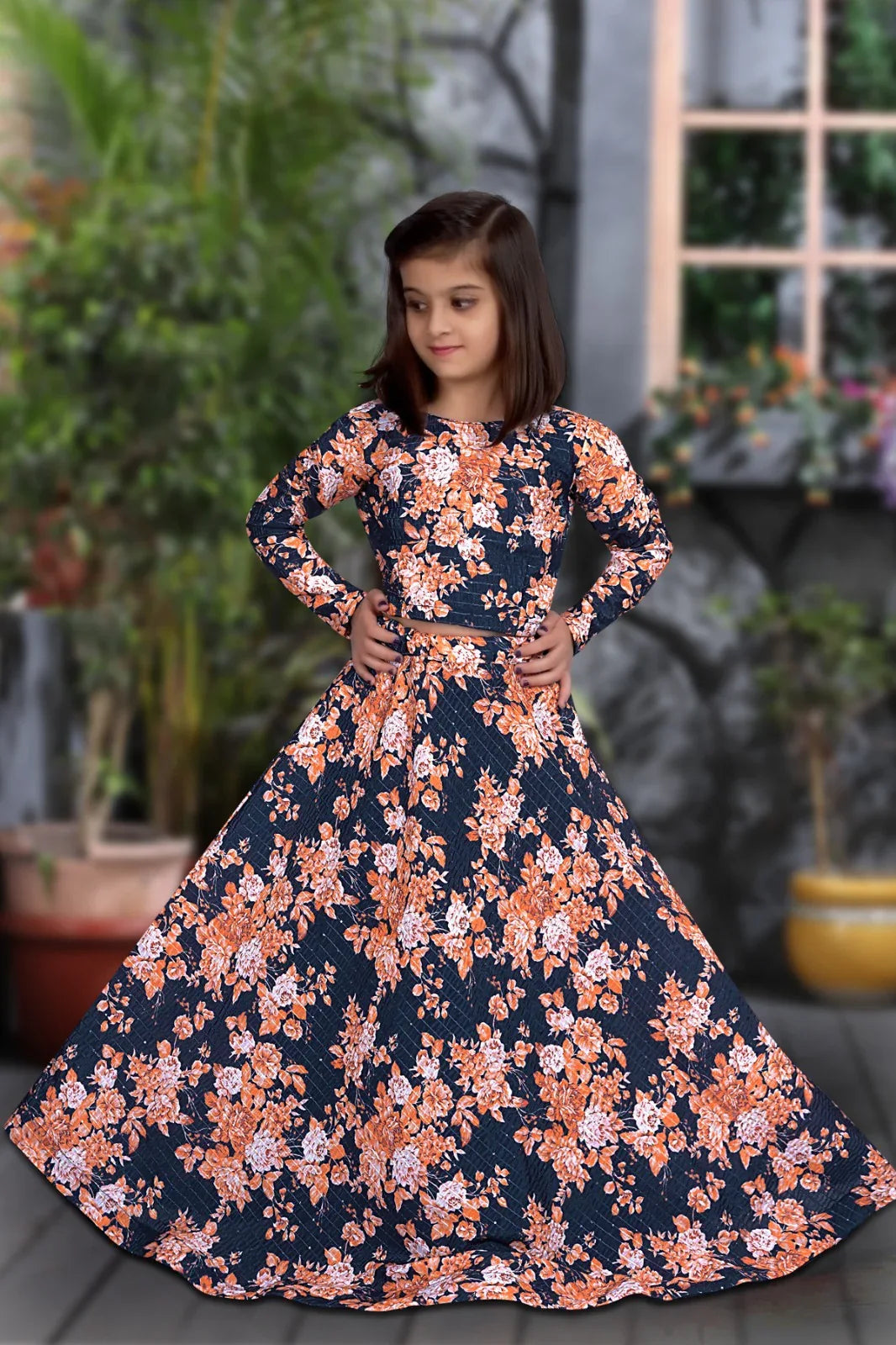 Lucaya 103 Blue Colour Floral Print Chinon Sequin Crochet Kids Lehenga Anant Tex Exports Private Limited