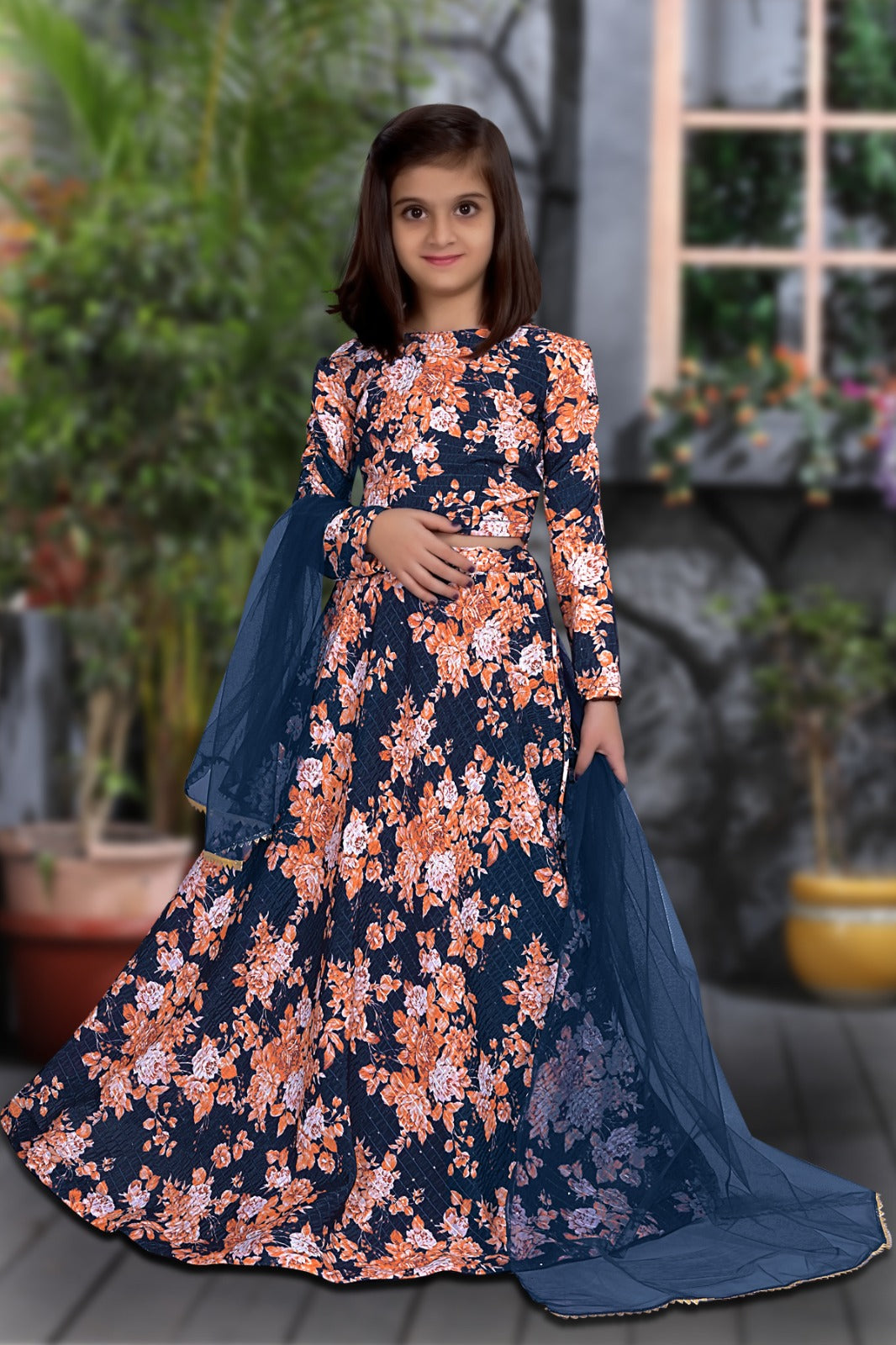 Lucaya 103 Blue Colour Floral Print Chinon Sequin Crochet Kids Lehenga Anant Tex Exports Private Limited