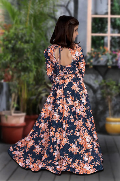 Lucaya 103 Blue Colour Floral Print Chinon Sequin Crochet Kids Lehenga Anant Tex Exports Private Limited