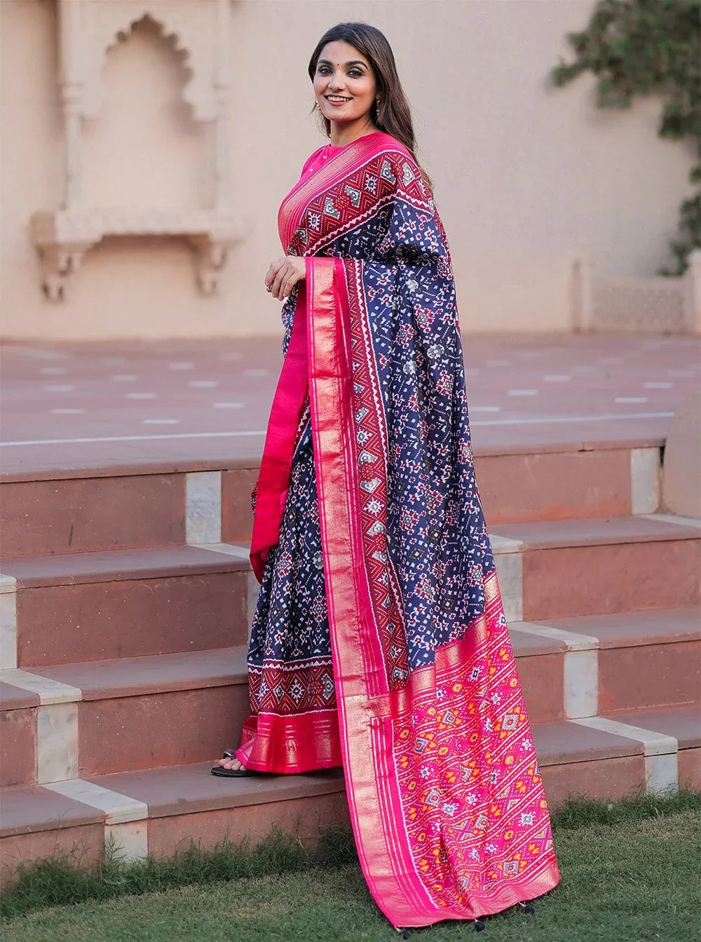 Party Wear Patola With Foil Print Saree Anant Tex Exports Private Limited