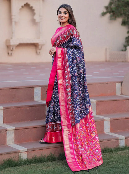 Party Wear Patola With Foil Print Saree Anant Tex Exports Private Limited