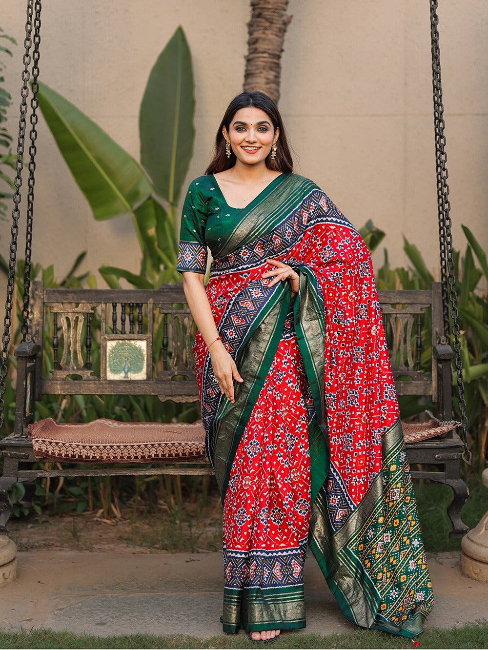 Party Wear Patola With Foil Print Saree Anant Tex Exports Private Limited