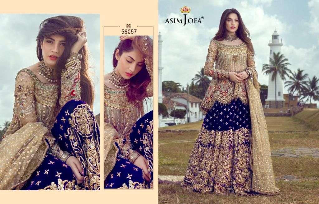 ASIM JOFA D NO 56057 A B C D BUTTERFLY NET WITH HEAVY EMBROIDERY SUIT Anant Tex Exports Private Limited