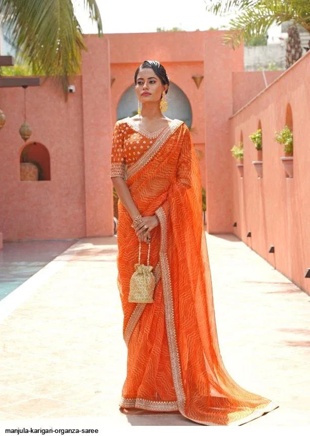 MANJULA KARIGIRI ORGANZA LEHARIYA PATTERN SAREES Anant Tex Exports Private Limited